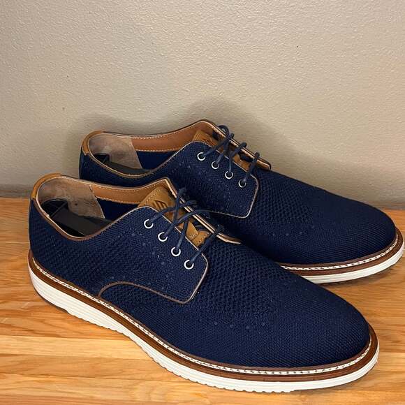 Johnston & Murphy Men's Upton Knit Wingtip Oxford in Navy - Picture 2 of 11